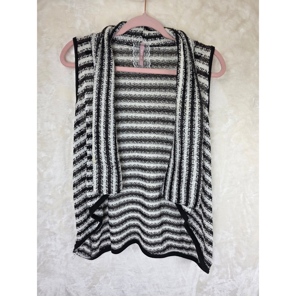 MAUVE Womens Black White Striped Open Front‎ Knit Vest Small